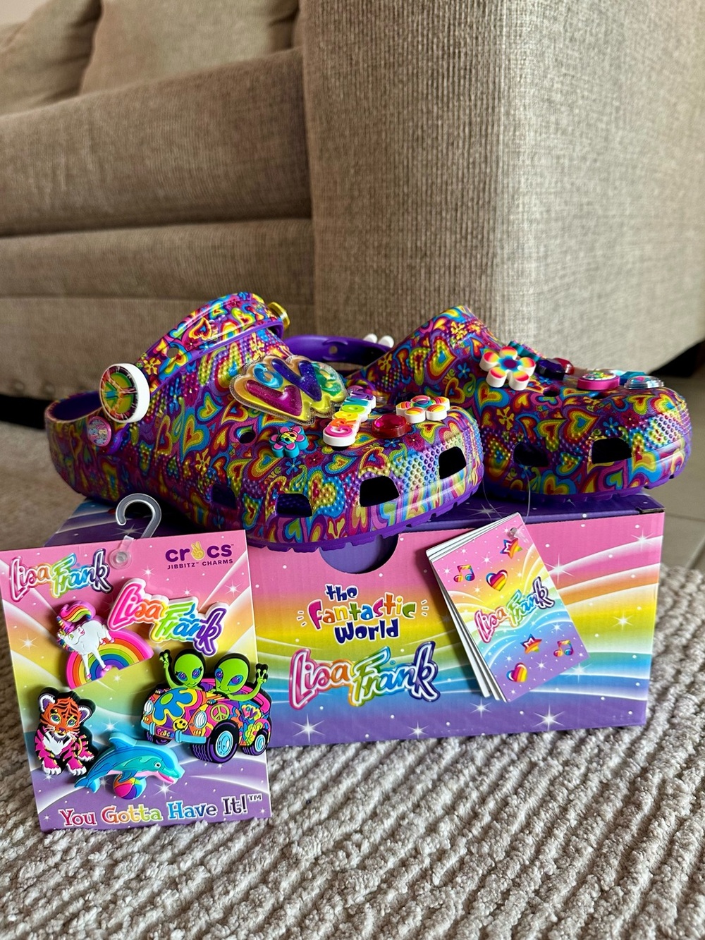 RARE NWT Lisa Frank Women’s Crocs and additional Charms bundle / set